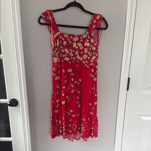 Lauren Conrad Red Sleeveless Dress with Lemon 🍋 Pattern Size XS NWT
